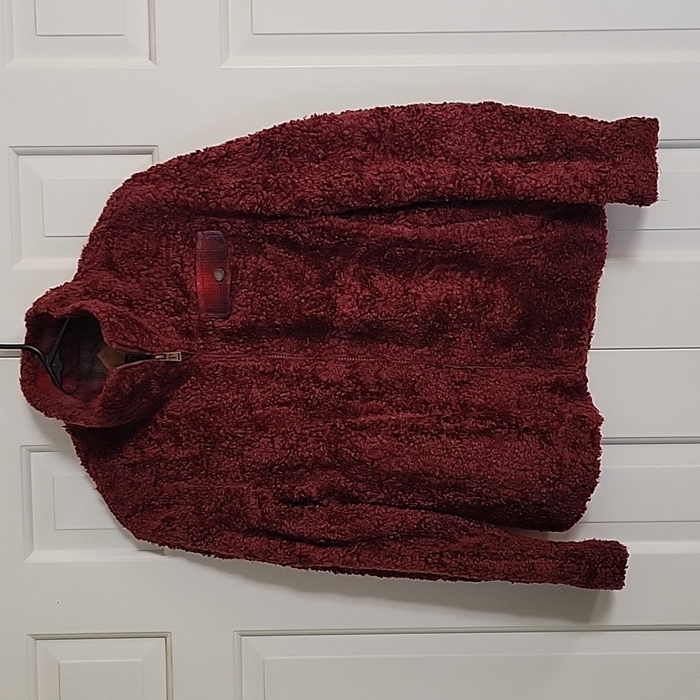 Pendleton womens burgundy teddy full zip jacket sz S